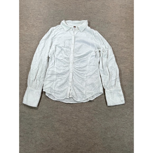 Free People Tops - Free People White Textured Ruched Front Button Up Shirt Womens Medium OB1447794
